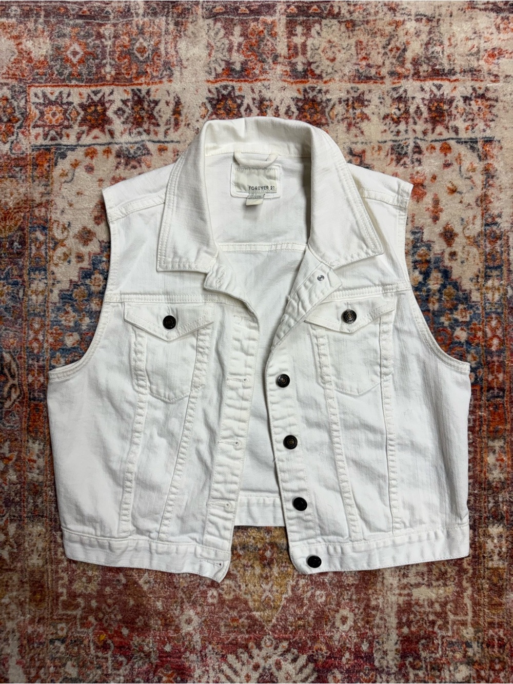 Forever 21 White Denim Vest Size Large